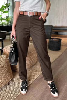 Anzughose mit Bundfalte | Feine Nadelstreifen | Eleganter Schnitt – Dunkelbraun