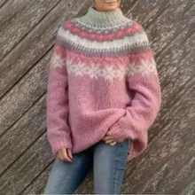 Norweger Grobstrickpullover Damen | Winterpullover Mit Rundhalsausschnitt – Rosa