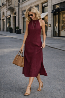 Johanna – Ärmelloses Midikleid mit Spitzendetails – Rot