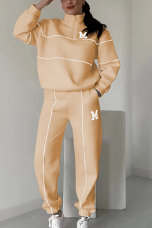 Jogginganzug mit Reißverschluss | Kontrastpaspeln | Lässiger Streetstyle – Khaki