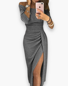 Damen Elegantes Glitzer Kleid | Maxi Abendkleid – Grau