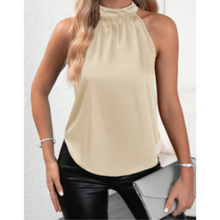 Satin-Top mit Stehkragen | Ärmellos | Eleganter Glanz – Elfenbein