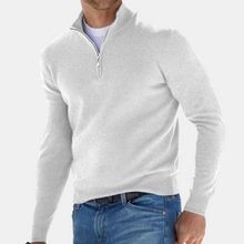 Klassischer Strickpullover mit Viertelreißverschluss für Herren – Weiß
