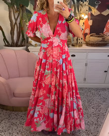 CATERINA | Langes Blumenmädchenkleid mit versteckten Taschen und femininer Schnitt für den Tag – Rot