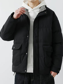Casual Stylische Faux Daunen Wintermantel mit Bandkragen für Herren | Ideal für den Winter – Schwarz