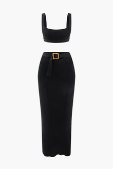 Luana | Elegantes Strick-Zweiteiler-Set mit Gürtel – Schwarz