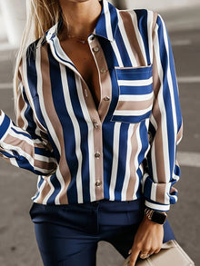Leona - Streifenbluse Lässiger Stilvoller Look – blau-braun gestreift