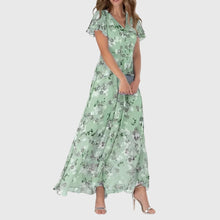 Kathrin | Damen Blumen V-Ausschnitt Maxi Kleid – Grün