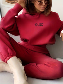 Lässiges Hoodie-Set Mit "Olso"-Print Und Jogginghose Mit Elastischem Bund Für Damen | Ideal für Outdoor-Aktivitäten – Rot