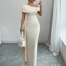 Lisete - Elegantes Ein-Schulter-Ausschnitt  Maxikleid – Beige