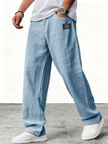 Lushan - Weite Leinen Hose – Blau