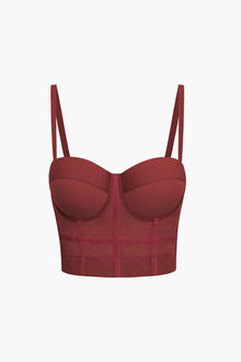 Ida | Figurbetontes Bustier-Top mit Bügel-Cups und transparenter Mesh-Struktur – Burgundisch