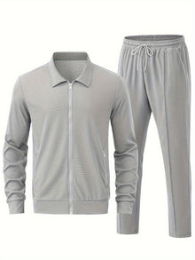 Warmer Einfarbiger Reißverschluss Trainingsanzug Mit Jacke Und Jogginghose Für Herren | Perfekt für Outdoor-Aktivitäten – Hellgrau