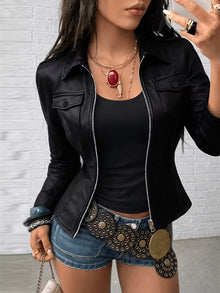 Shiona – Lederjacke Mit Vordertaschen – Schwarz