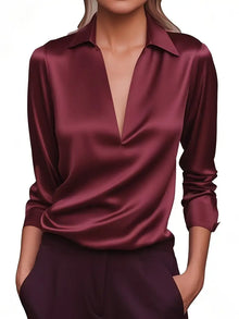 Nadene - Prämie Bluse Mit V-Ausschnitt – Burgund