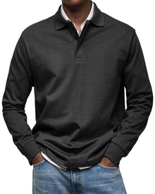 Felix | Luxus Langarm-Poloshirt – Schwarz