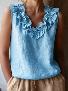 Safiya – Ärmellose Bluse MIT Rüschen Am Ausschnitt – Blau