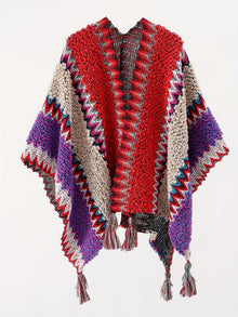 Briana - Decke Mit Quasten Und Streifenmuster Cape Reise Jacke – Rot