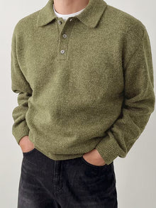 Yusif – Langärmeliger Strickpullover mit Knopfleiste – Grün