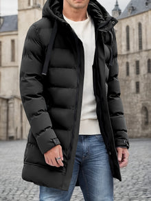 Elegante Baumwoll-Kapuzen-Winterjacke Mit Kordelzug, Großem Taschen, Für Herren | Ideal für Winter – Schwarz