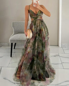Giselle - Fesselndes Floral-Maxikleid – Grün