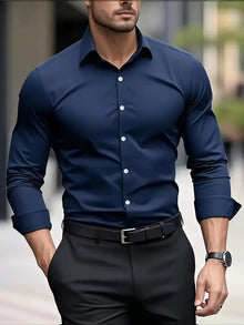 Marlon - Atmungsaktives Langarmhemd – Marineblau