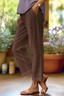 Leichte atmungsaktive Cropped Sommerhose – Relaxed Fit – Braun