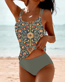 Rowena® | Badeanzug mit doppeltem Riemenprint – Grün