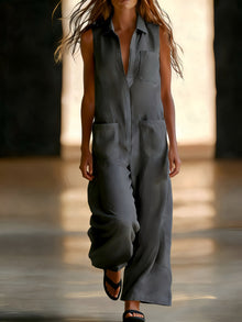 Kristiana - Lässiger Overall Mit Weitem Bein Und Tasche – Dunkelgrau