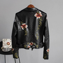 Ridge | Lederjacke mit gestickten Blumen für Damen – Schwarz