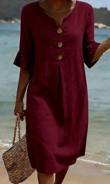 Mlaina – Elegantes Midikleid Mit Schaltfläche – Weinrot