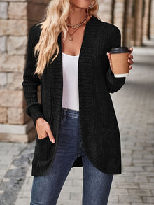 Lässiger warmer Fleece-Strickwaren-Cardigan für Damen | Perfekt für den Alltag – Schwarz