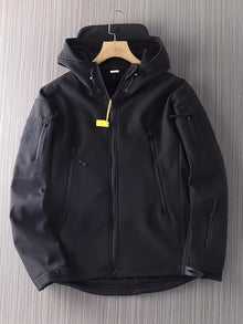Warme Unifarbene Winddichte Outdoorjacke Mit Taschen Für Herren | Perfekt für Outdoor-Aktivitäten – Schwarz