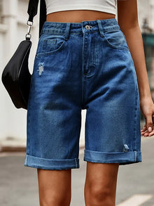 Ausgefranste Bermuda-Shorts mit Saum - Charlotte – Dunkelblau