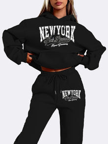Stilvoller Kapuzenpullover & Jogginghose Mit Kordelzug Für Damen | Ideal für Herbst/Winter – Schwarz