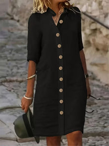 Keiniza – Kurzarm-Hemd Kleid – Schwarz