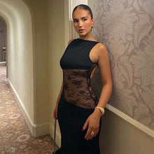 Nora | Lange Transparente Spitzenkleid – Schwarz