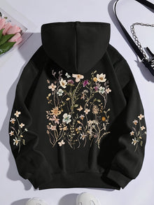 Eleganter Fleece-Pullover-Hoody mit Backprint und Kapuze für Women | Perfekt für Lässige Tage – Schwarz