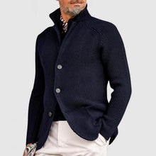 Matin | Stylischer Cardigan aus dickem Strick für Herren – Einfarbig, bequem und elegant – Bleu foncé