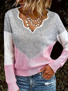 Arknelle - Lässiger Langarm Pullover Mit Kontrastdetails – Rosa