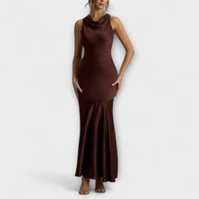 Lennon - Elegantes Satin-Maxi-Kleid – Braun
