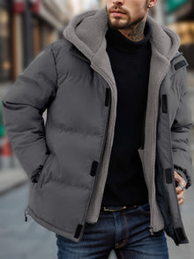 Lässige Kapuzen Daunen-Alternative Winterjacke Mit Taschen Für Herren | Perfekt für den Alltag – Grau