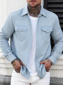Zeynal - Lässiges Jeans Hemd – Himmelblau
