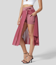 2-in-1 Rockshorts | Transparenter Überrock | Sportlich-feminin – Rosa