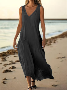 Brina - Elegantes Ärmelloses Maxikleid Mit V-ausschnitt – Schwarz