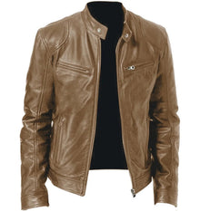 Lässige Vegane Lederjacke mit Stehkragen für Herren | Ideal für den Winter – Braun