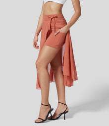 2-in-1 Rockshorts | Transparenter Überrock | Sportlich-feminin – Orange