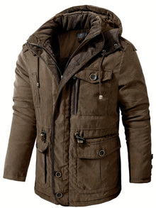 Warme Baumwoll-Cargo Mit Taschen Winterjacke Für Herren | Perfekt für Outdoor-Aktivitäten – Braun