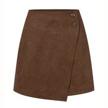 Damen asymmetrischer Rock aus Veloursleder – Braun