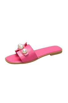 Ellie | Leichtgewicht Leder Designer Slides mit Riesig Perlenverzierung – Rosa